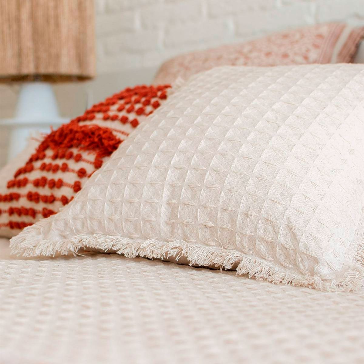 CALMA HOUSE - Funda Cojin Algodon Panal 60x60 Crudo Calma House