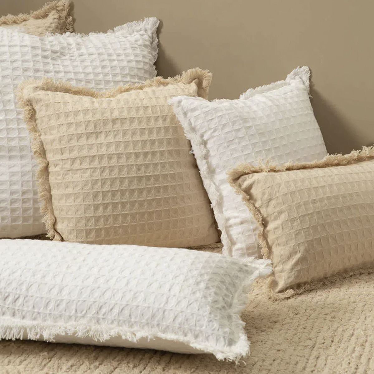 CALMA HOUSE - Funda Cojín Algodón Panal 30x60 Crudo Calma House