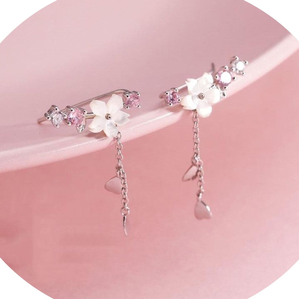 GENERICO - Aros De Flor Cerezo Plata 925 Rosada Flores Mujer Colgante