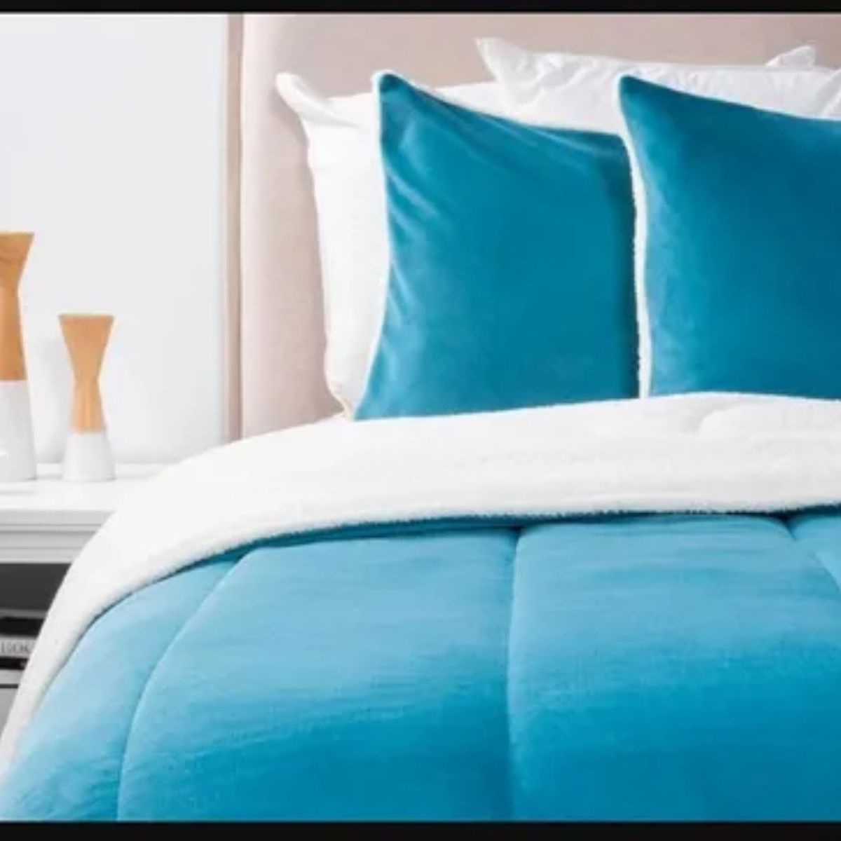 GENERICO - PLUMON 2 PLAZAS REVERSO SHERPA AMERICAN FAMILY AZUL TURQUESA