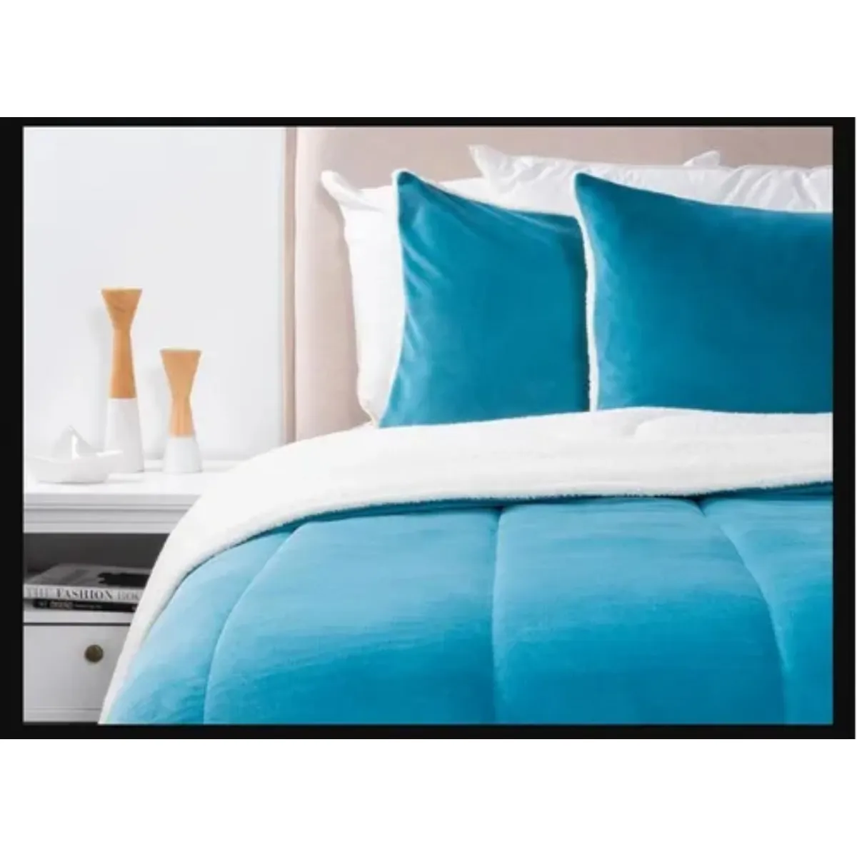 GENERICO - PLUMON 2 PLAZAS REVERSO SHERPA AMERICAN FAMILY AZUL TURQUESA