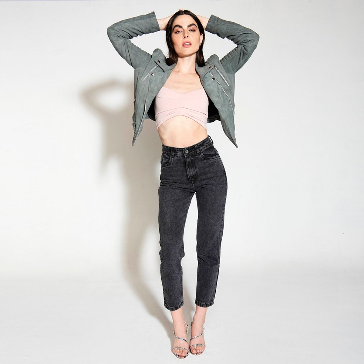 AMEN LEATHER - Chaqueta de Cuero Moto Suky Gris Amen