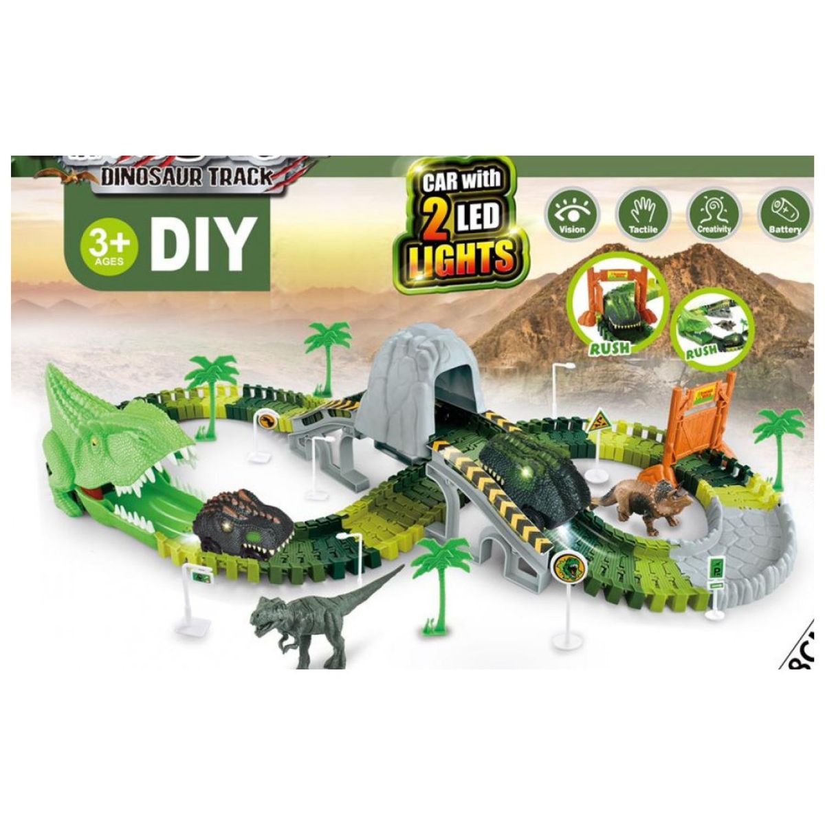 OEM - Juguete Pista De Carrera Autos De Dinosaurios 147 Piezas