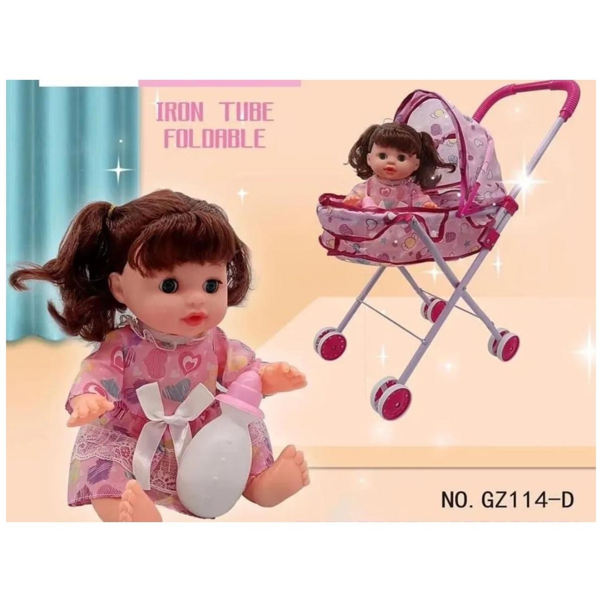 OEM - Juguete Muñeca Con Carrito Rosada Infantil
