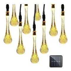 GENERICO - Guirnalda de luces 50 Led tipo gota de agua solar luz cálida 7m