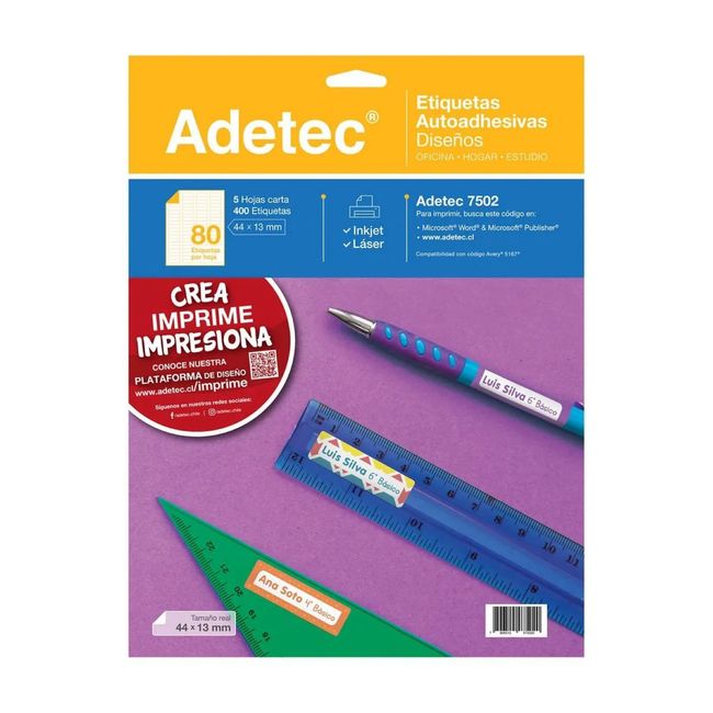 ADETEC - 400 Etiquetas Para Cuadernos/útiles Escolares 44 x 13 mm