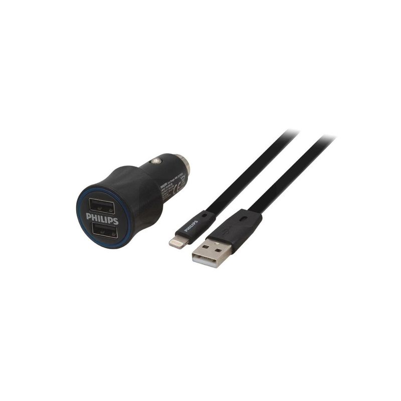 PHILIPS - Cable Lightning + Cargador de Auto USB Philips PHILIPS