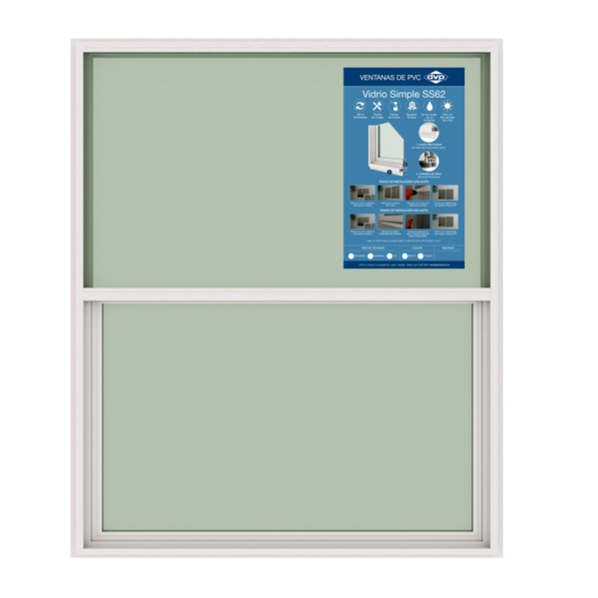 DVP - Ventana Vidrio Simple Pvc Guillotina Blanca 50x60cm Dvp