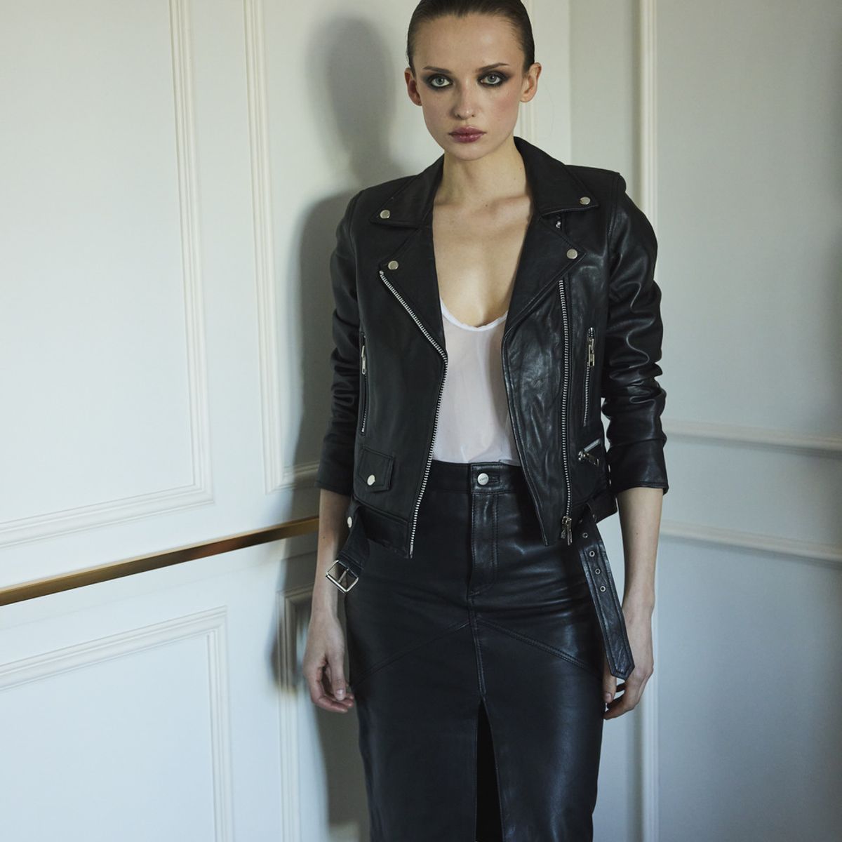 AMEN LEATHER - Chaqueta de Cuero Biker Momoka Negra Amen