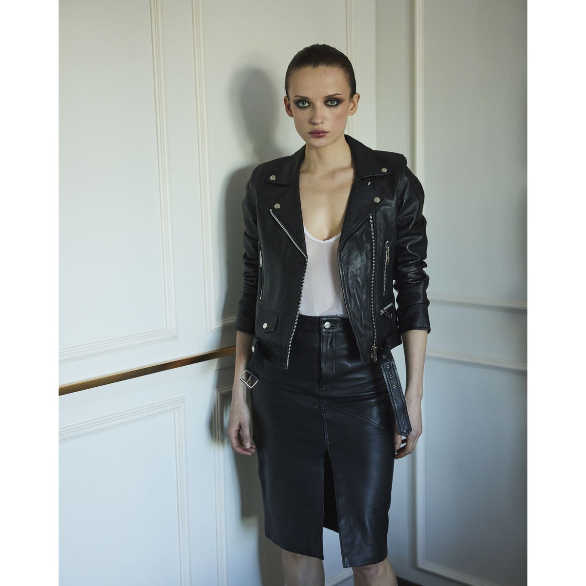 AMEN LEATHER - Chaqueta de Cuero Biker Momoka Negra Amen