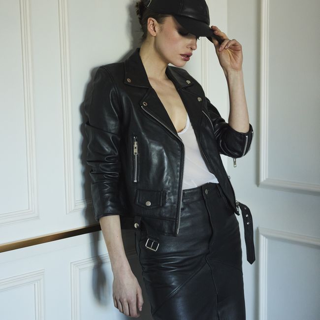 AMEN LEATHER - Chaqueta de Cuero Biker Momoka Negra Amen