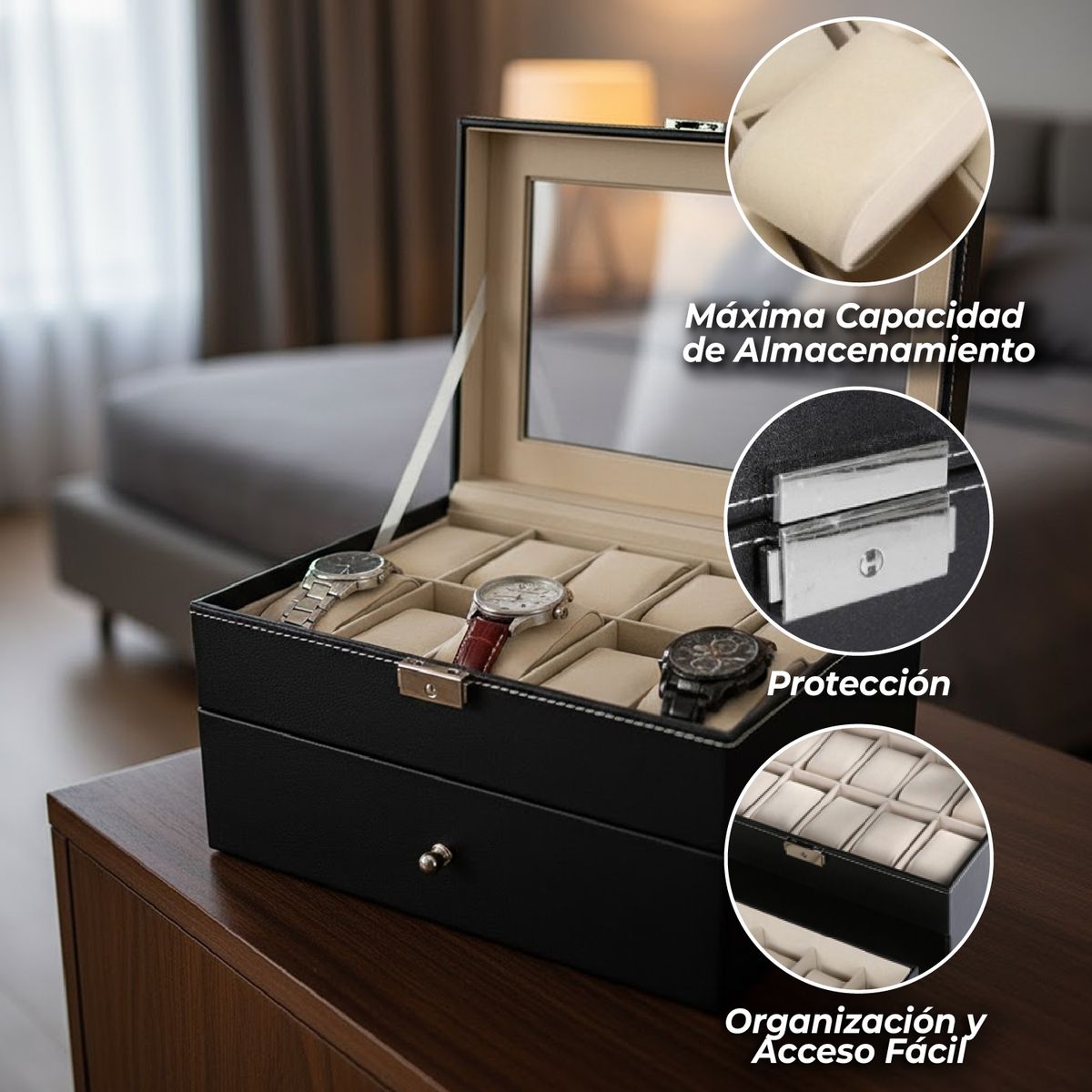 MUNDO ONLINE - Caja Estuche Organizador de 20 Relojes de Lujo