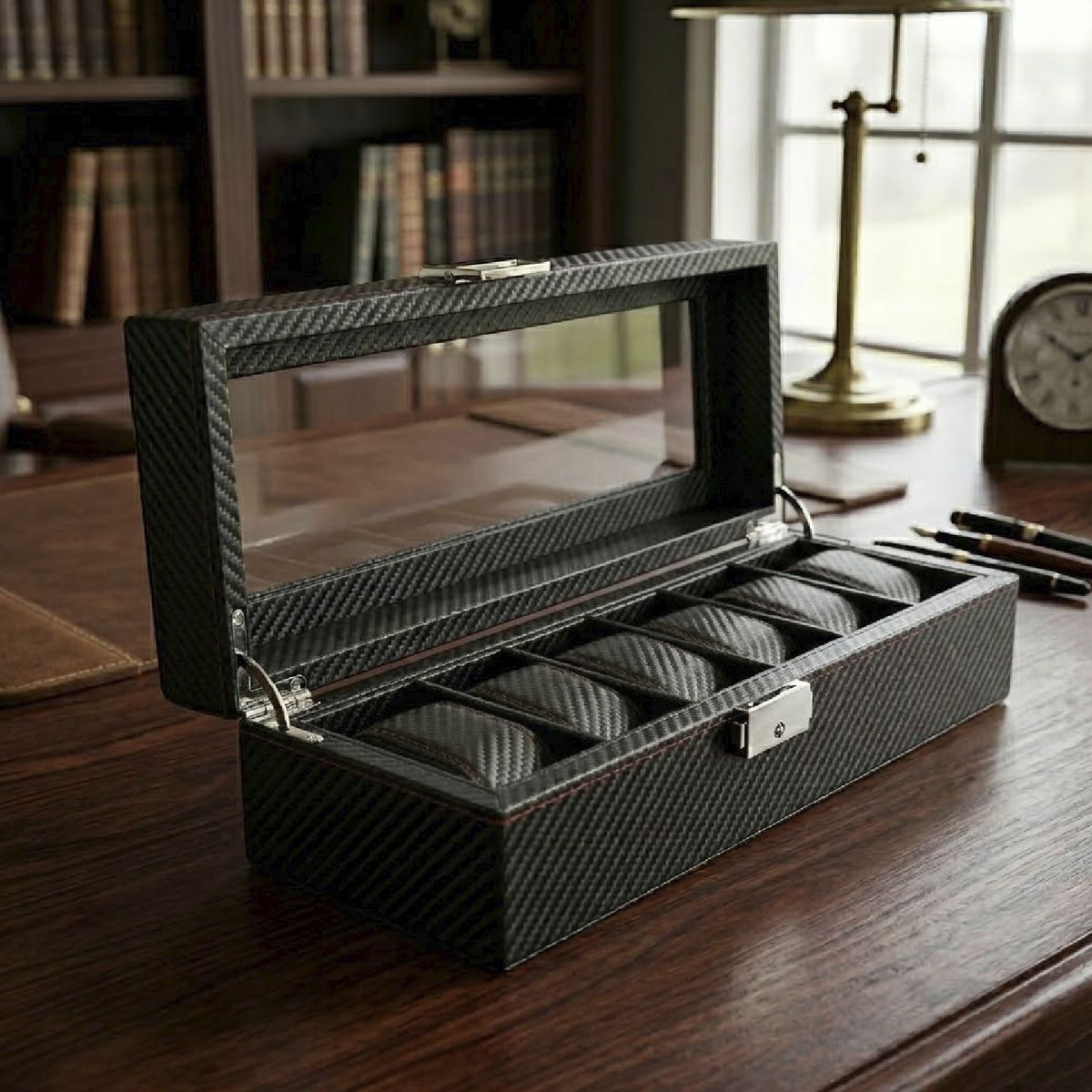 GENERICO - Caja Estuche Organizador de 6 Relojes Bordado Elegante