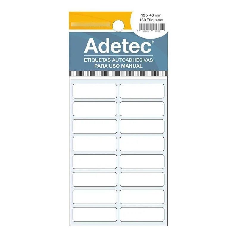ADETEC - 160 Etiquetas Manual Adetec Rectangular Blanca 13x40 mm