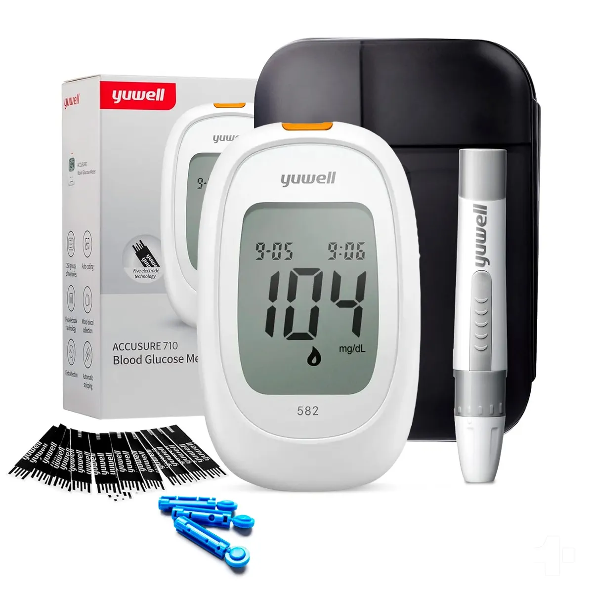 TOPMEDIC - Glucómetro Yuwell 582 Medidor Glucosa Glicemia 100 Cintas 100 Lancetas