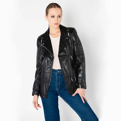 AMEN LEATHER - Chaqueta de Cuero Sakura Negra Amen