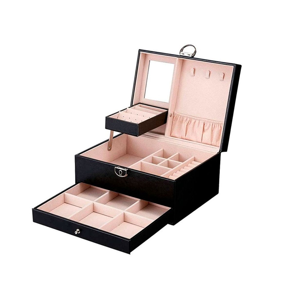 GENERICO - Joyero Maletin Organizador 2 Niveles Con Llave + Espejo