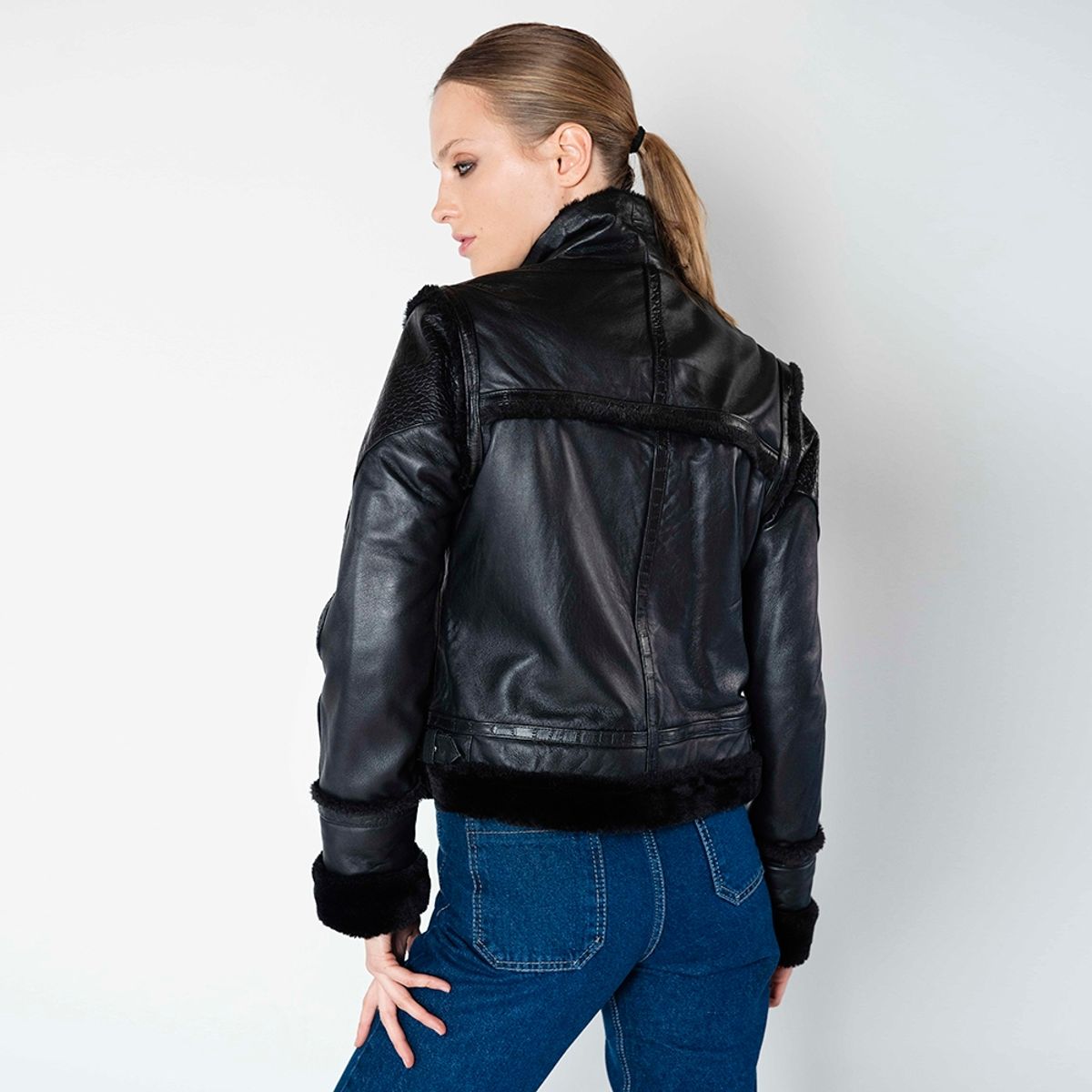 AMEN LEATHER - Chaqueta de Cuero Aviador Helena Negra Amen