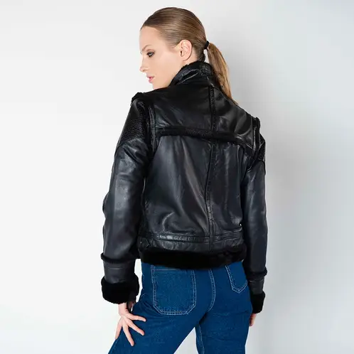 AMEN LEATHER - Chaqueta de Cuero Aviador Helena Negra Amen