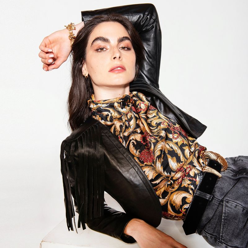 AMEN LEATHER - Chaqueta de cuero Mika Flecos Negros Amen