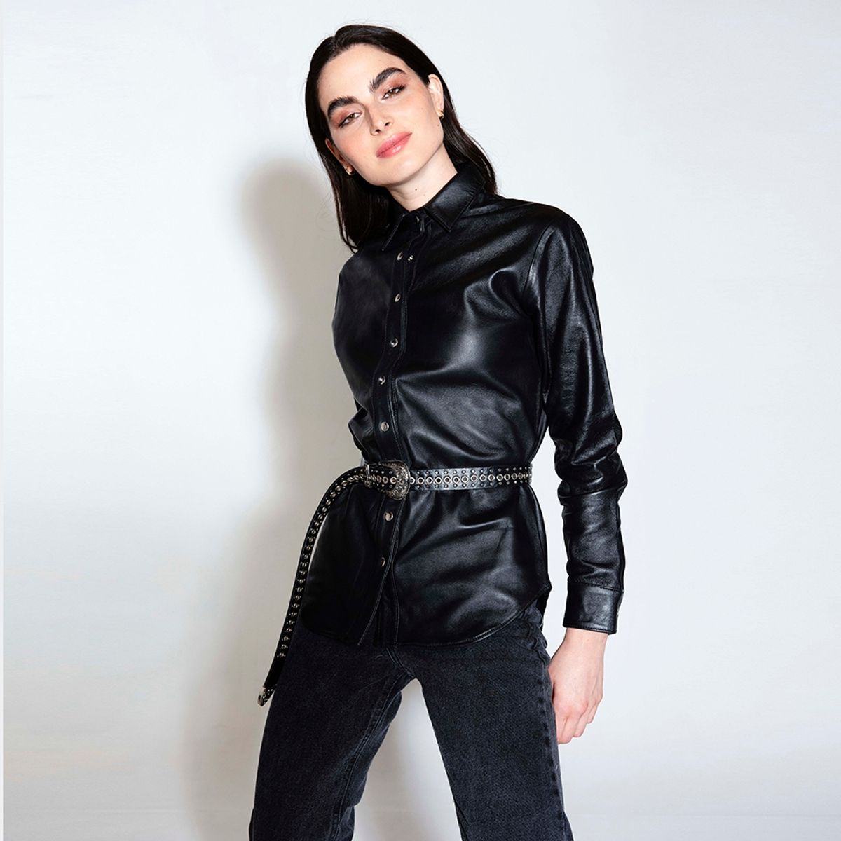 AMEN LEATHER - Camisa de Cuero Akira Negra Amen