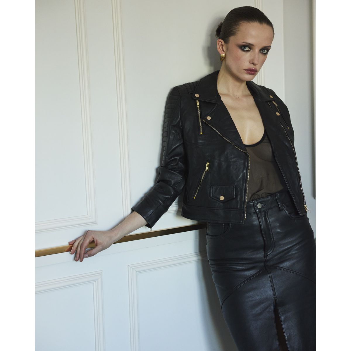 AMEN LEATHER - Chaqueta de Cuero Benibara Negra Amen