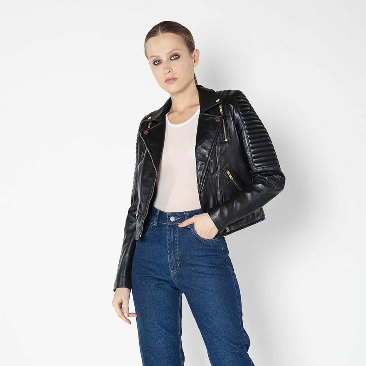 AMEN LEATHER - Chaqueta de Cuero Benibara Negra Amen