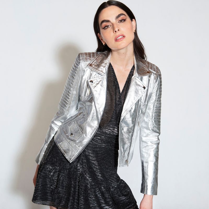 AMEN LEATHER - Chaqueta de Cuero Ayka Plateada Amen