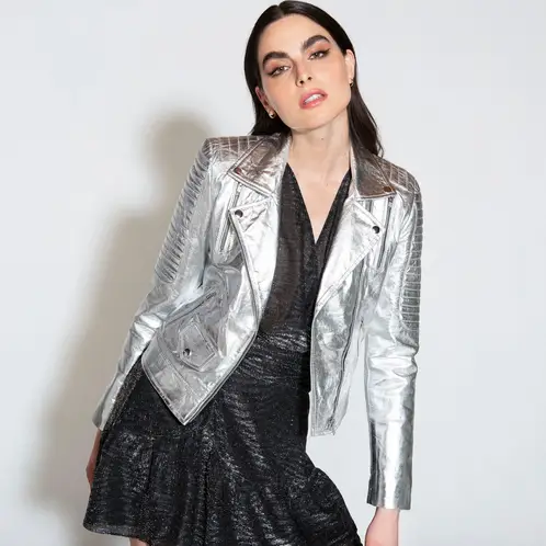 AMEN LEATHER - Chaqueta de Cuero Ayka Plateada Amen