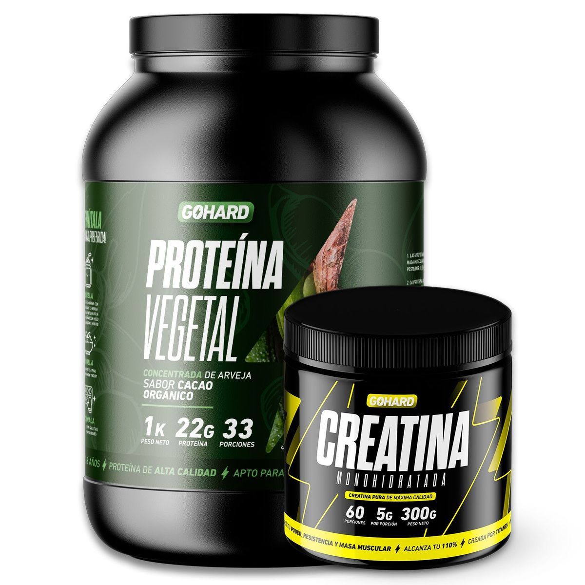 GOHARD - PROTEÍNA VEGETAL CACAO ORGANICO PACK CREATINA MONOHIDRATADA   GOHARD