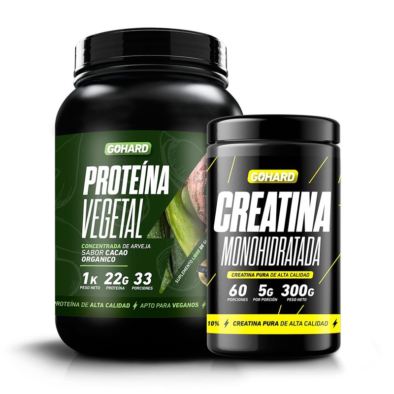 GOHARD - PROTEÍNA VEGETAL CACAO ORGANICO PACK CREATINA MONOHIDRATADA   GOHARD