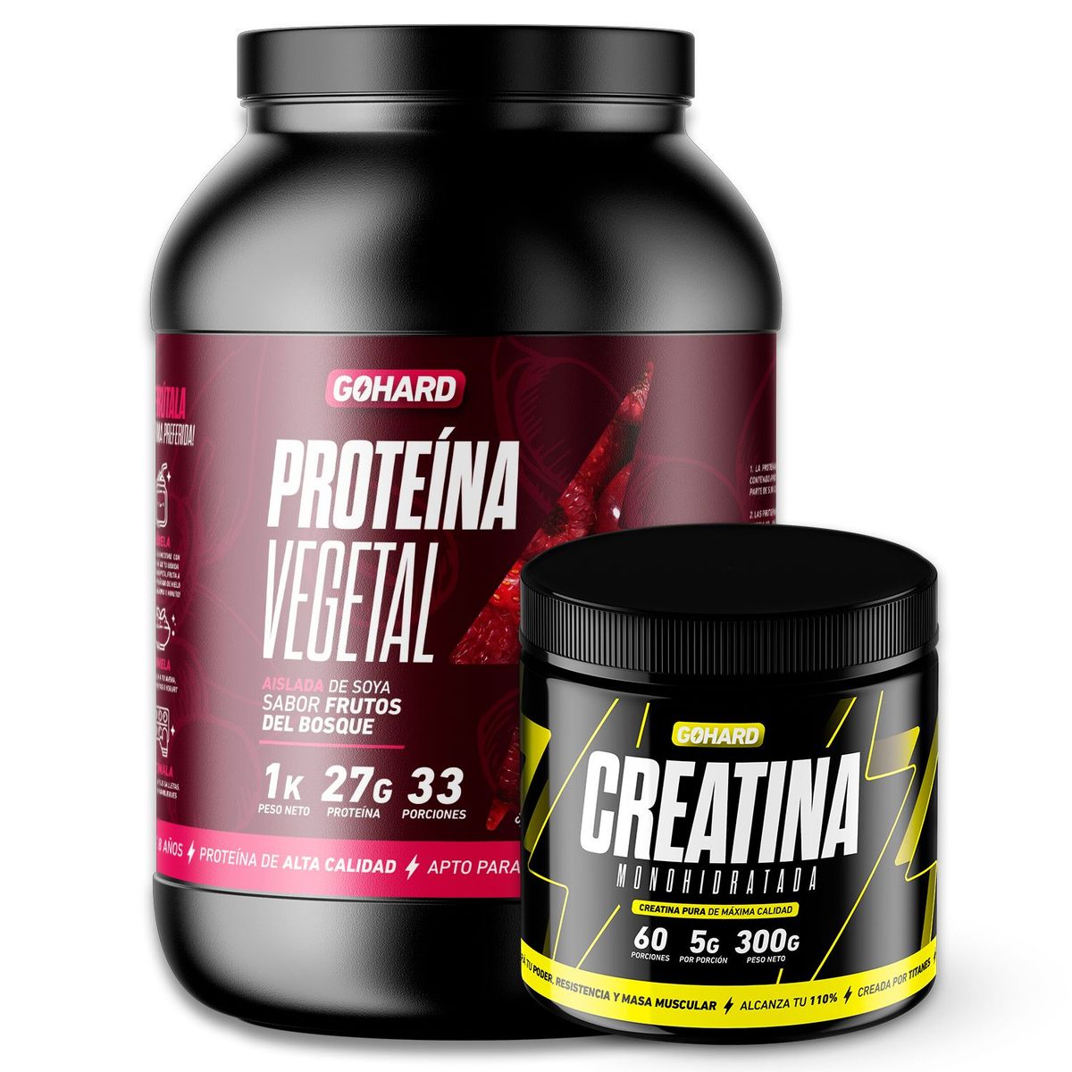 GOHARD - PROTEÍNA VEGETAL FRUTOS DEL BOSQUE PACK CREATINA MONOHIDRATADA   GOHARD