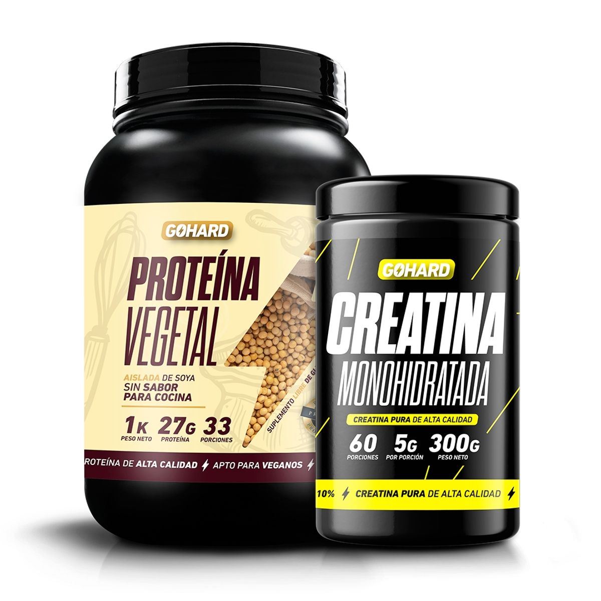GOHARD - PROTEÍNA VEGETAL SIN SABOR PACK CREATINA MONOHIDRATADA   GOHARD