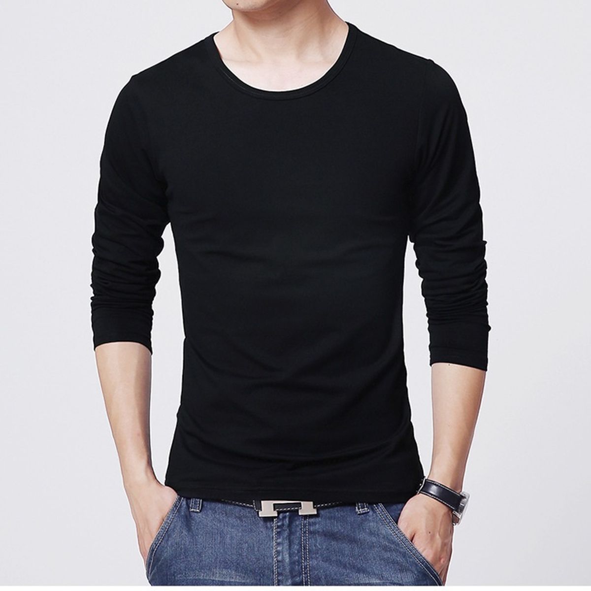 GARSIL - Camiseta Polera Manga Larga Primera Capa Bambú Hombre Cuello Redondo