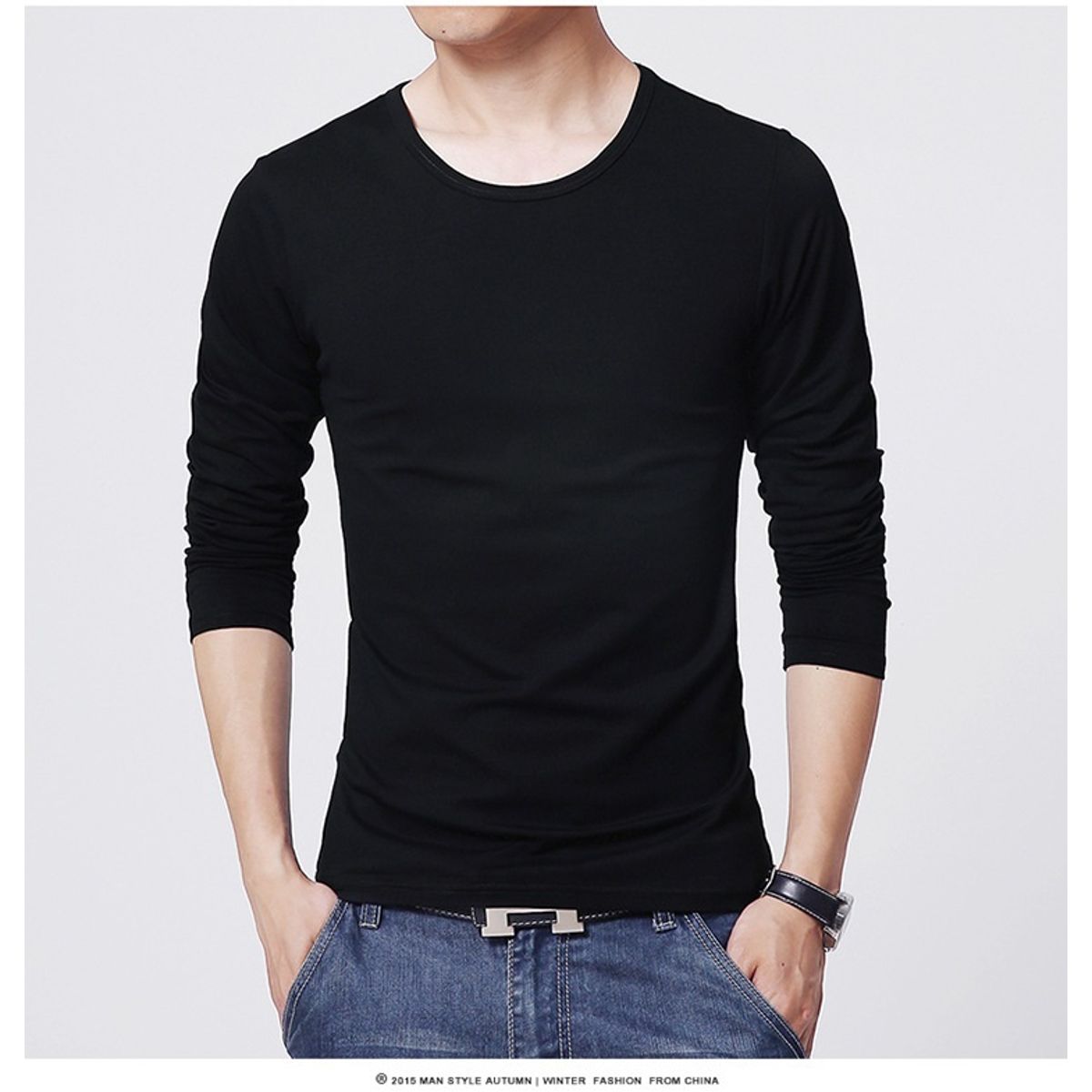 GARSIL - Camiseta Polera Manga Larga Primera Capa Bambú Hombre Cuello Redondo