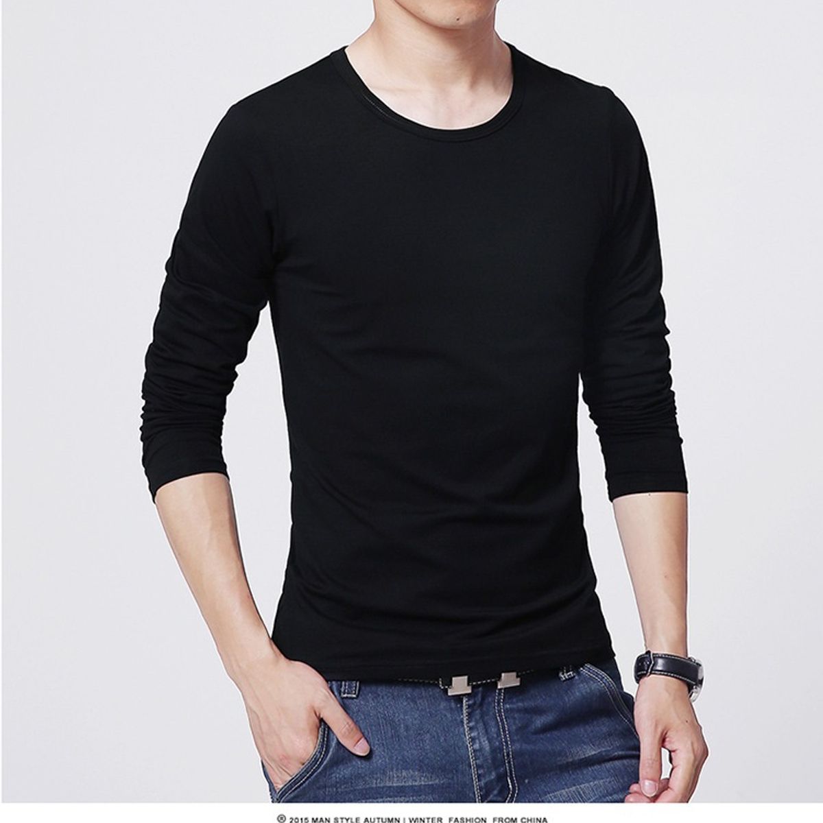 GARSIL - Camiseta Polera Manga Larga Primera Capa Bambú Hombre Cuello Redondo