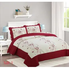 GENERICO - Cubrecama Quilt Verano 1 1/2 plaza - Burdeo Crema Flores.