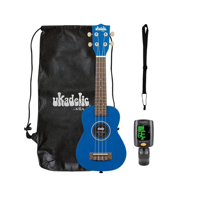 KALA - Full Pack Ukelele Kala Ukadelic Soprano Blueink + Afinador Cromático Clip + Correa Allegro