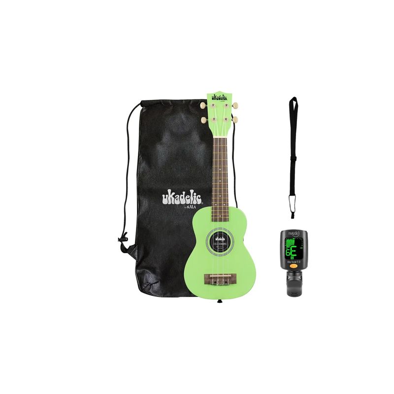 KALA - Full pack Ukelele Soprano Kala Ukadelic Grasshopper + Afinador Cromático Clip + Correa Allegro