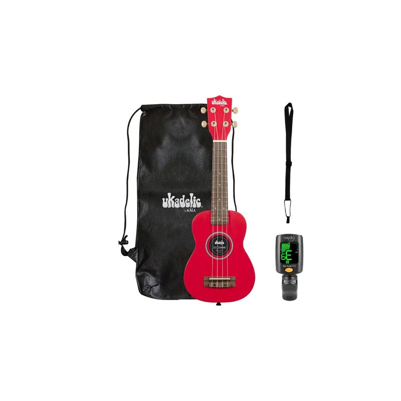 KALA - Pack Ukelele Soprano Kala Ukadelic Cherrybomb  + Afinador Clip + Correa