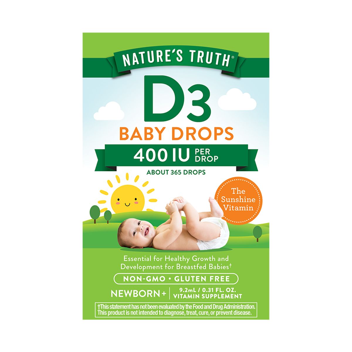 NATURE'S TRUTH - Vitamina D3 para Bebe 10mcg 400 UI Gotas 9,2ml NATURE'S TRUTH