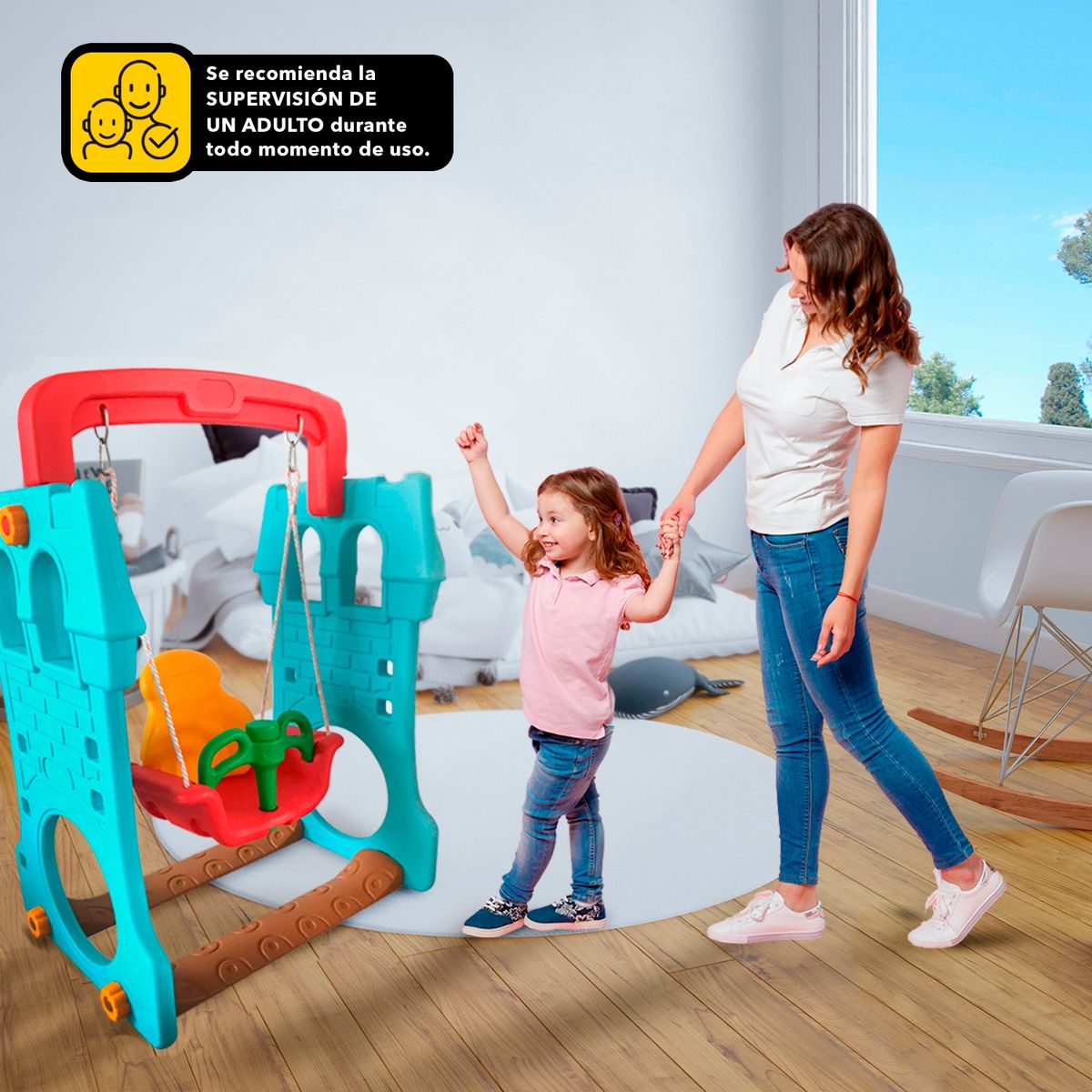GO FUN - Castillo Columpio Infantil Celeste