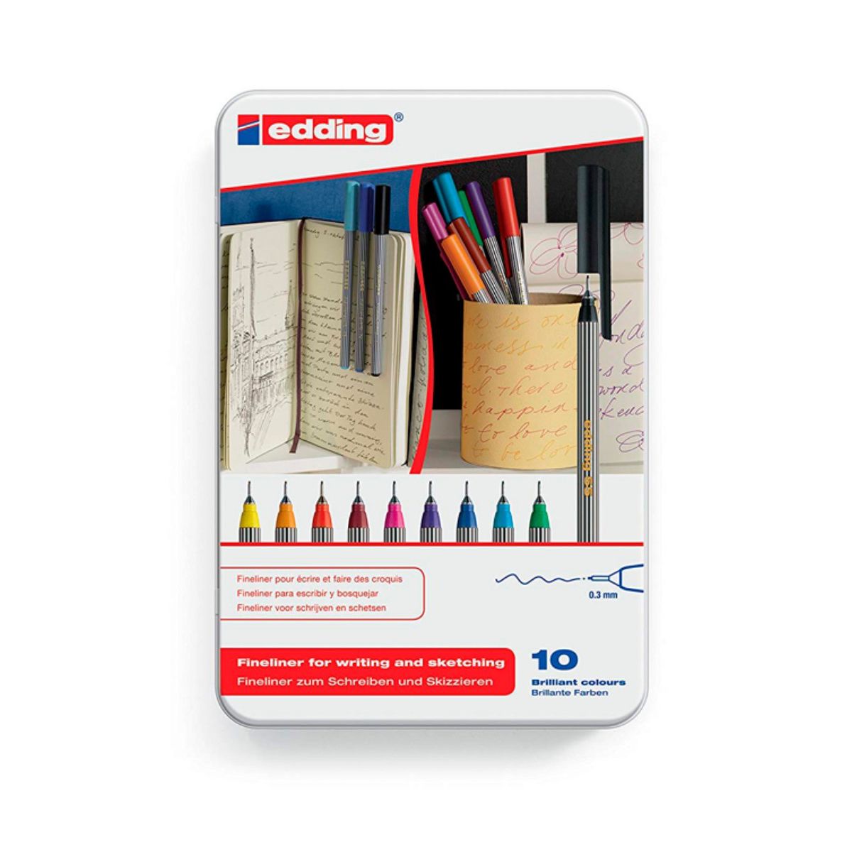 EDDING - Tiralíneas Edding Punta 0.3 Set 10 Colores