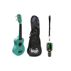 HANA - Pack Ukelele Soprano Verde + Funda + Afinador Cromático + Correa Allegro