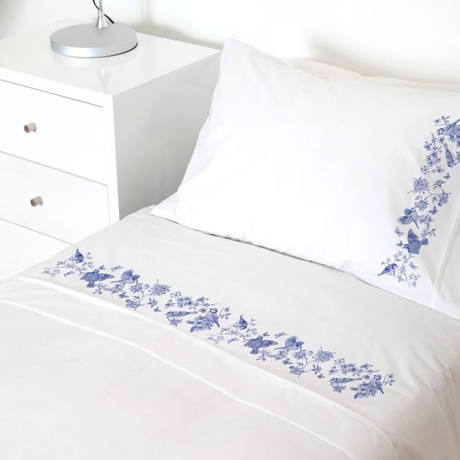 TUYO PRINT - Juego de Sábanas 1 Plaza  Porcelana