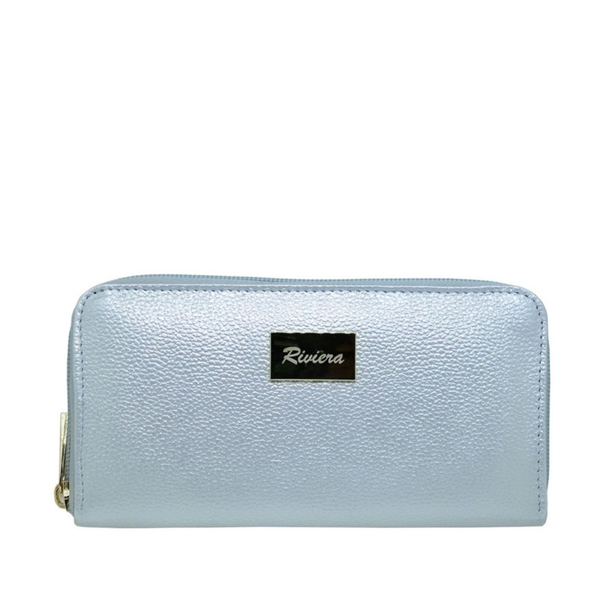 RIVIERA - Billetera  de mujer  Cuero Natural Genuino Plata