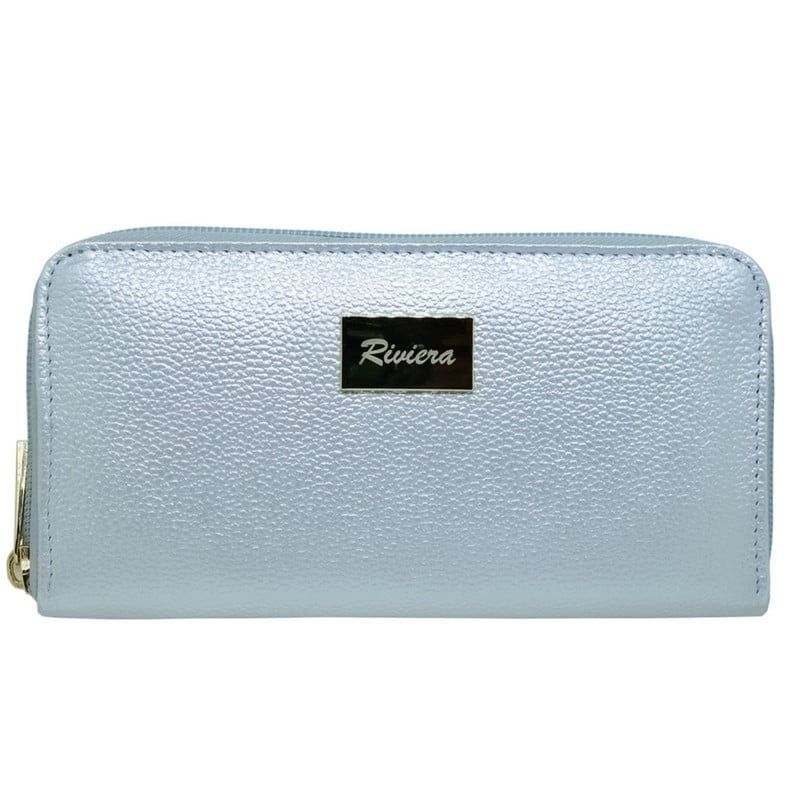 RIVIERA - Billetera  de mujer  Cuero Natural Genuino Plata