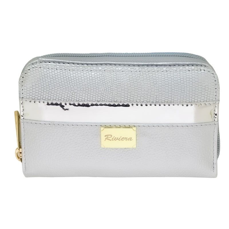 RIVIERA - Billetera mujer  Cuero Natural Genuino Plata