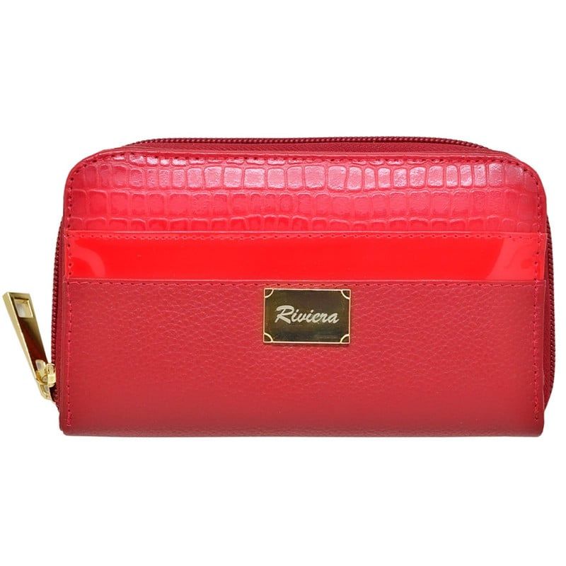 RIVIERA - Billetera  mujer Cuero Natural Genuino Rojo
