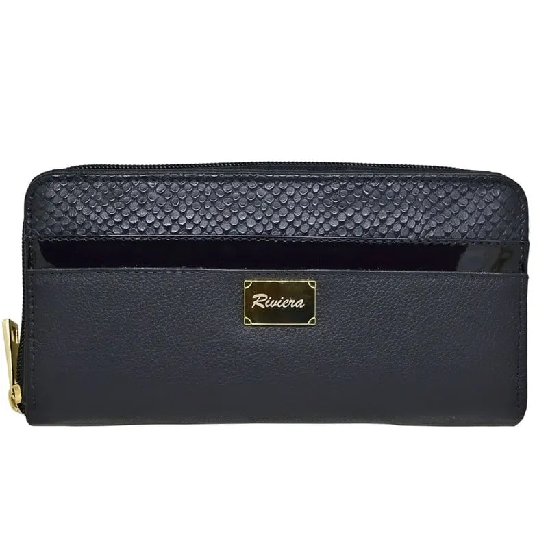RIVIERA - Billetera de mujer  Cuero Natural Genuino Negro